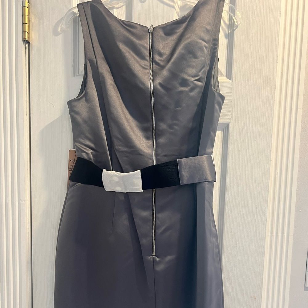 NWT Nue by Shani sleeveless midi dress with bow belt silver size 14 - Picture 15 of 16